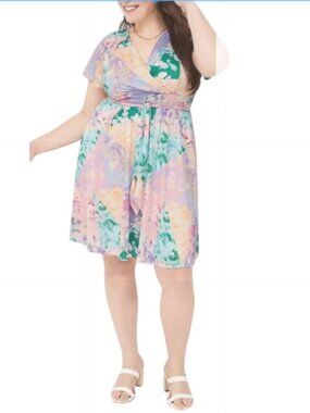 Lane Bryant Colorful Pastel Floral Wrap Summer Dress 22/24